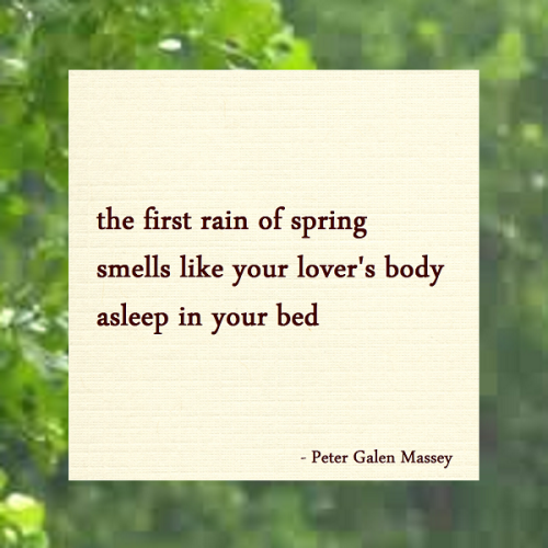 haiku poem 5-7-5: the first rain of spring smells like your lover's body asleep in your bed