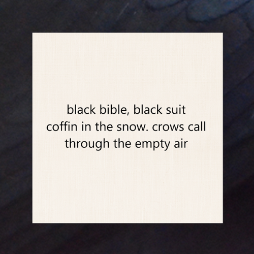 haiku poem: black bible, black suit coffin in the snow. crows call through the empty air